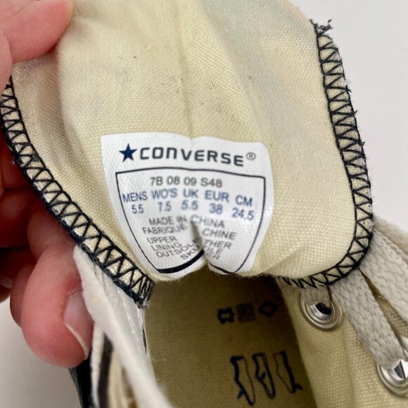 Black Leather Converse Chuck Taylor All Star High Tops, Size W7.5/M5.5 - Picture 8 of 8